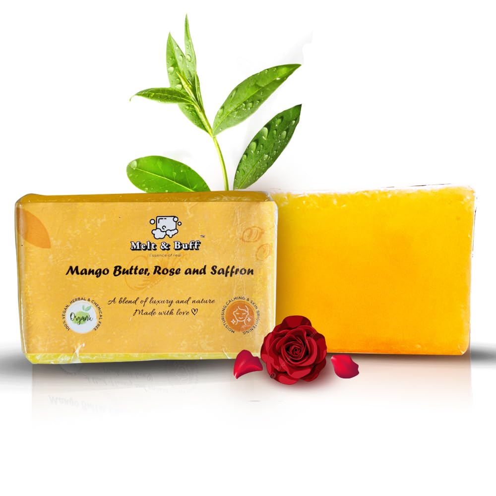 Melt and Buff Herbal soap, Mango Butter,Rose and Saffron soap,natural,chemical free,moisturizing and skin Brightening 100g(pack of 4)