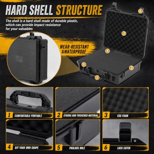 Image of Relaxweex Waterproof Hard Case with Custom Foam, 16.54 x 14.17 x 6.06 Inch | Large Hard Case with DIY Foam Insert and Cutter for Cameras, Drones, Lenses, Tools and Test Instruments, Portable