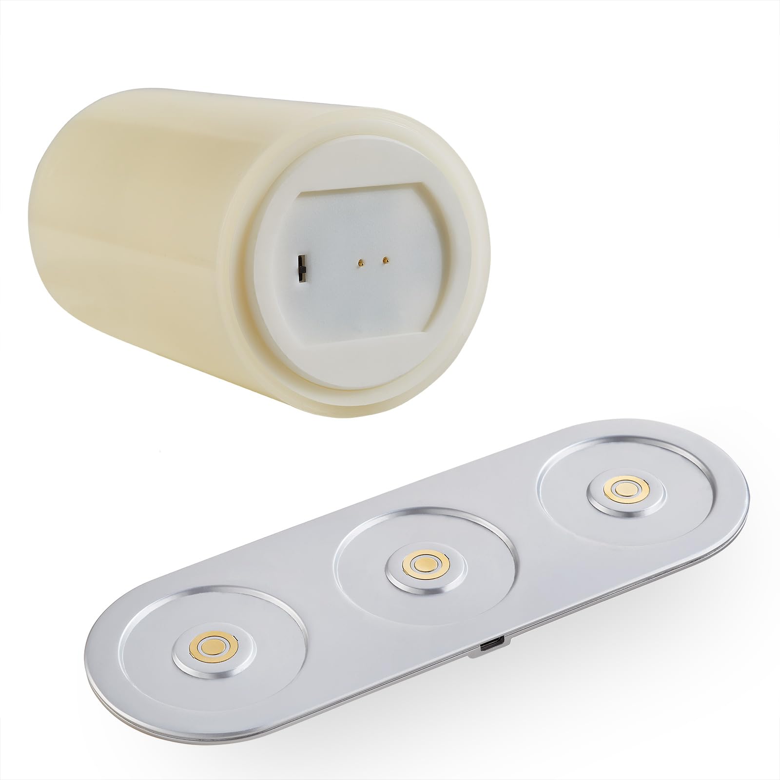 CozierGlow Rechargeable Flameless Pillar Candle with Remote Timer, 3D Moving Flame Real Wax Led Pillar Candles (Includes Remote Control, Charging Base, and USB Cable) (Ivory, 3in)