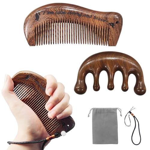 Image of Acrebow Wooden Labor Comb for Labor Pain, Sandalwood Birthing Comb for Head Scalp Massage and Women Hair Growth - 2 pcs