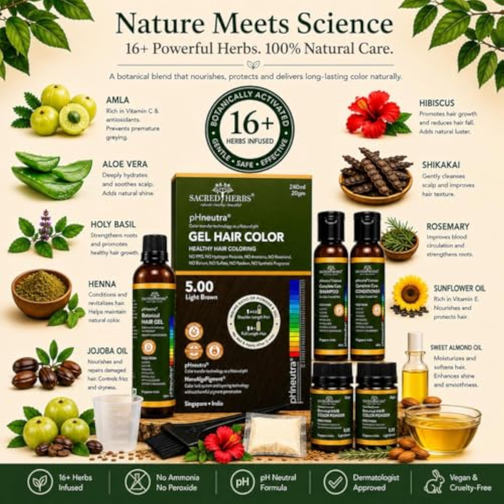 Natural Gel Hair Color, Premium pH Neutral Formula, Herbal Actives