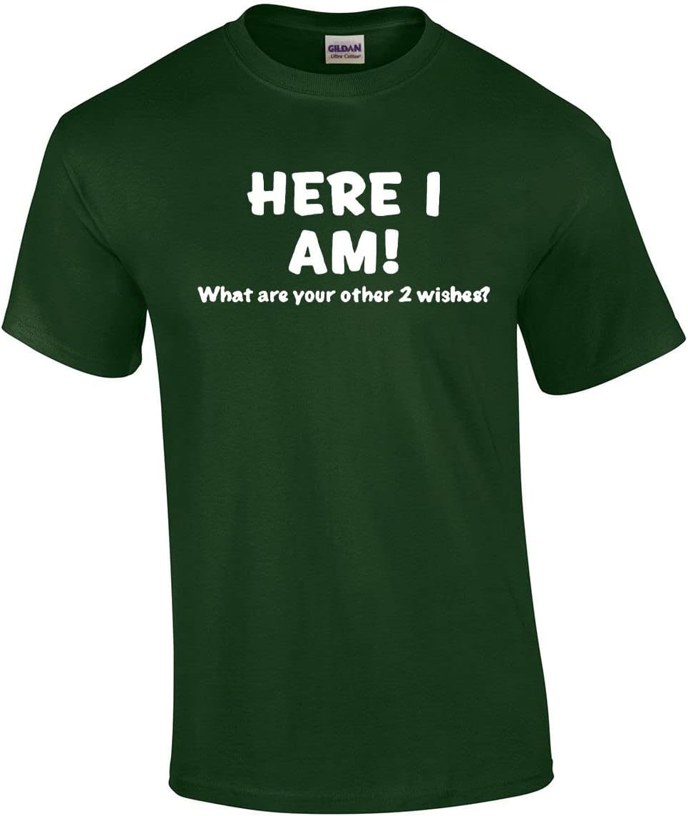 Funny Here I Am What are Your Other Two Wishes T-Shirt Sarcastic Humor Humorous Witty Comic Tee