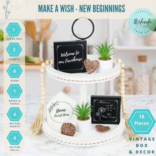 Mahinoko 18 PCs incl 17 Tiered Tray Decor Items Mini & Farmhouse Decor Box - Best House Warming Gifts New Home Women - 2 Tier Tray Decor Items for Women - Mom Birthday Gifts for Women - Image 2