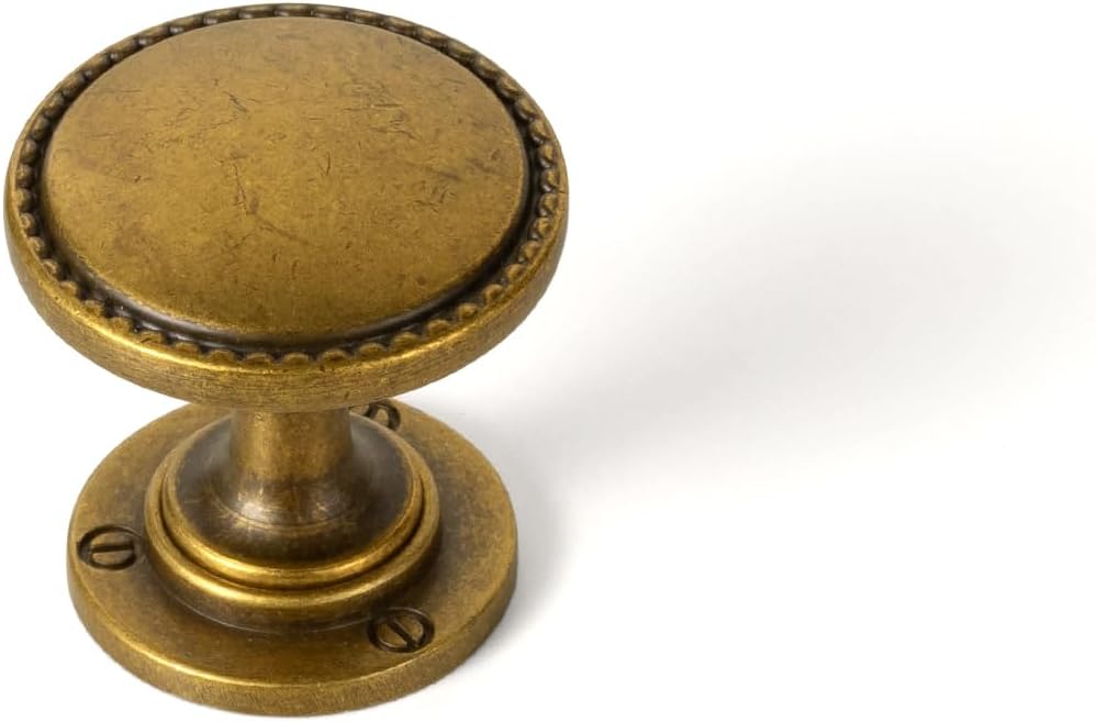 Goo-Ki 6 Pack Antique Brass Cabinet Knobs with Backplate – Vintage Round Drawer Pulls with Decorative Beaded Edge, Classic Furniture Handle for Kitchen & Home
