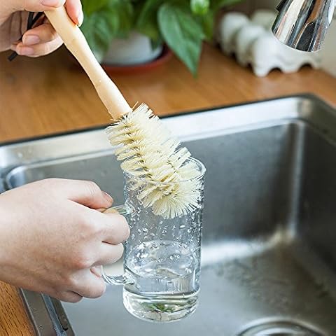 UUOUU 2-Pack Bottle Brush Cleaner Washing Brush with Wooden Handle for Home Kitchen Cups Glasses Baby Bottle Cover