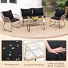 Kromax 4 Piece Patio Bistro Outdoor Furniture Set, Wicker Sofa, 2 Rattan Chairs, and Table, Backyard Conversation Set, All Weather Cushions, Natural Rattan Black Cushion #3