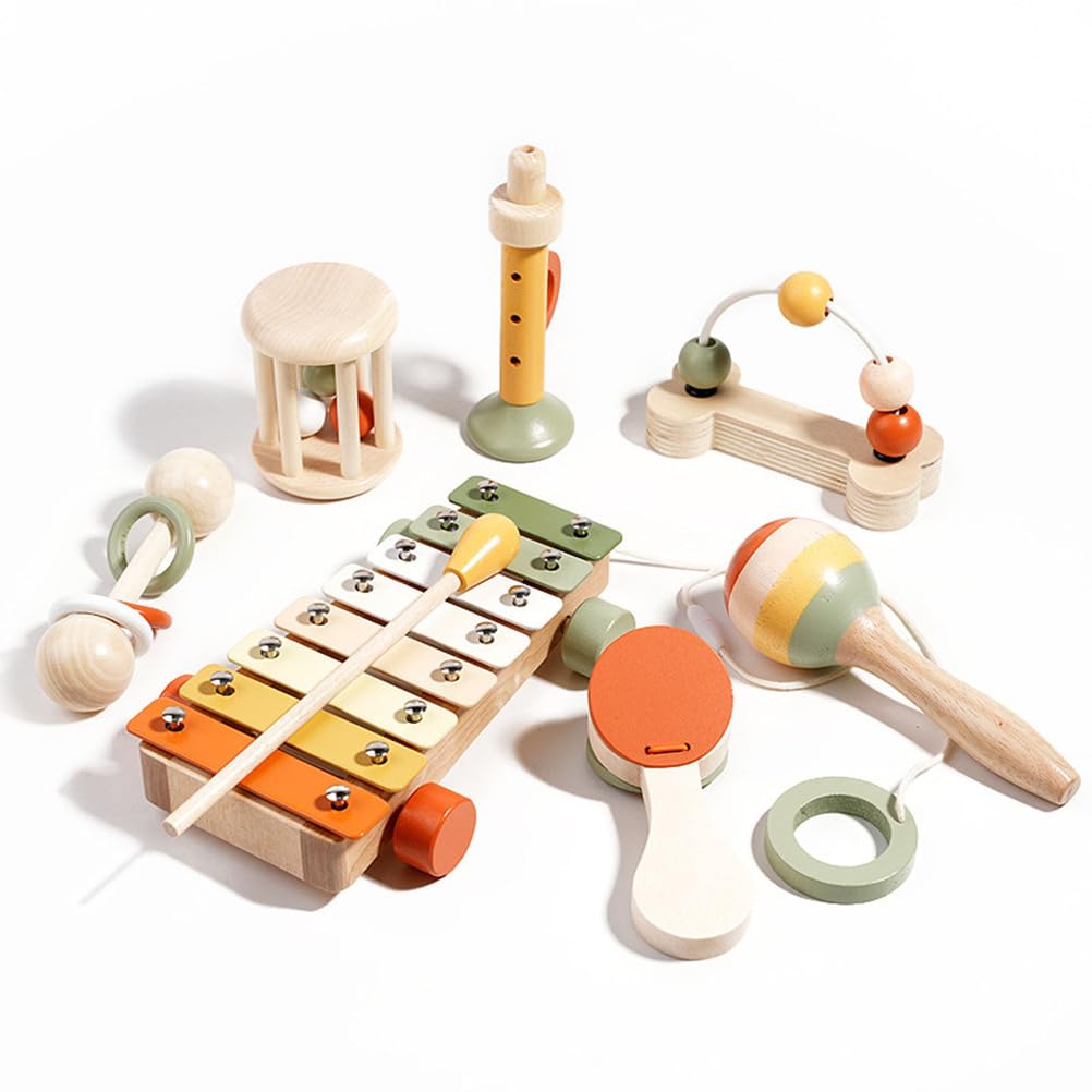 Drewniany zestaw muzycznych instrumentów Montessori 7 elementów, grzechotka Orffa dla niemowląt i zabawki perkusyjne