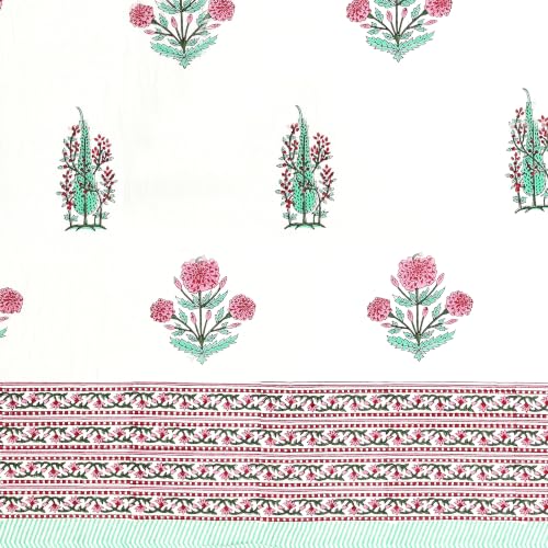 Image of BLOCKS OF INDIA Blackout Hand Block Printed Cotton Daylight Curtains with Eyelets(Set of 2 Curtains) (Block 12, 7 Feet /Door), Pink, White