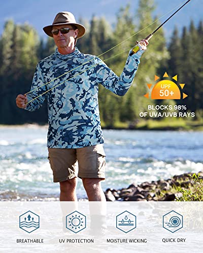 Image of FISHEAL Men's Performance Fishing Hoodie Shirt - UPF 50+ Sun Protection Long Sleeve Thumbholes Shirts with Neck Gaiter
