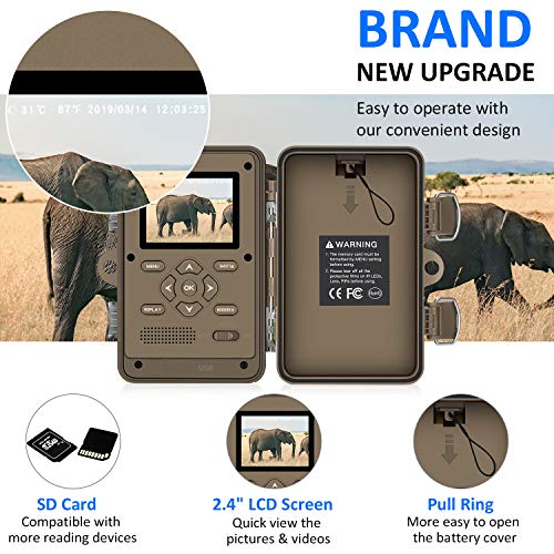 Tovendor Trail Cameras with Night Vision Motion Activated Waterproof, 16MP Game Camera No Glow for Wildlife Monitoring with 2.4'' LCD 90° Detecting Range