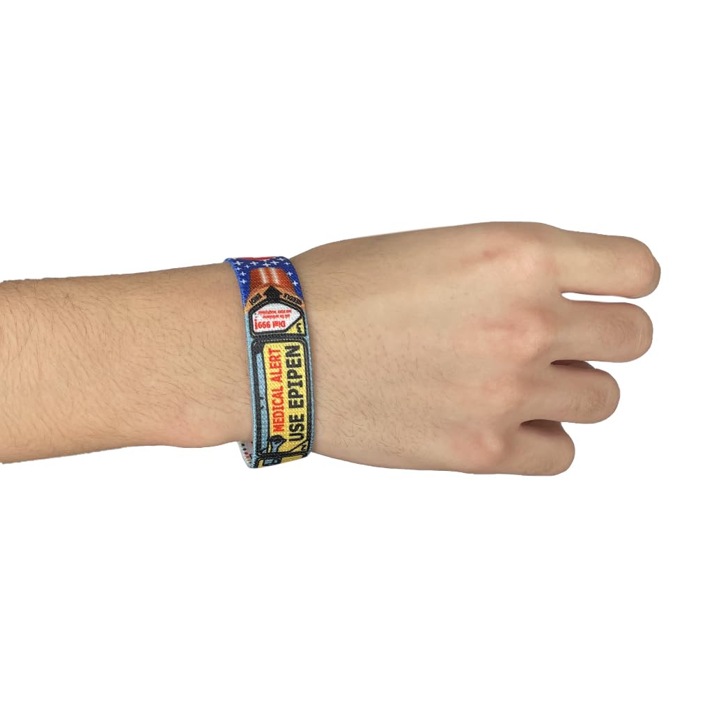 Set of use Epipen elastic Wrist band wristband/Key tag gift Medical Alert Holder, Blue, 19 CM X 2 CM WRIST BAND - Image 2