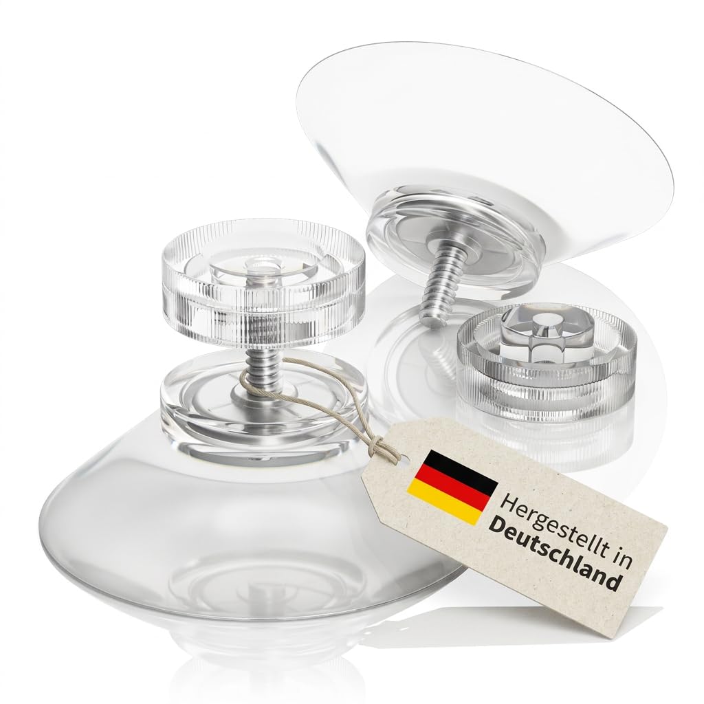 Raumhero 20 x Suction Cups with Thread (Strong Adhesion) Glass Suction Cups with Transparent Knurled Nut Diameter 30 mm - 100% Made in Germany - Suction Cups, Suction Cup, Suction Cup, Screw-On