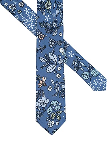 Image of BELLUNO Men's Cotton Floral Skinny Tie, 2.5 inch Width, with Gift Box