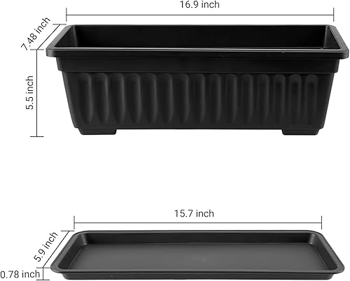 Miniatura 3 de GREANER Macetas rectangulares para plantas de interior, paquete de 3 cajas largas de plástico para exteriores, macetas de cultivo de verduras de