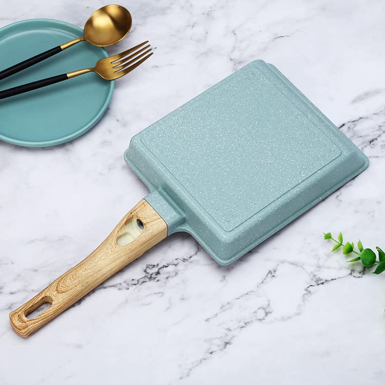 Image of HARI Japanese Tamagoyaki Egg Pan (8 x 6 Inch) | Non-Stick Omelette Pan | Rectangular Frying Pan for Egg Rolls, Omelettes, Pancakes, Sandwiches, Breakfast & Kitchen Cooking (Blue)
