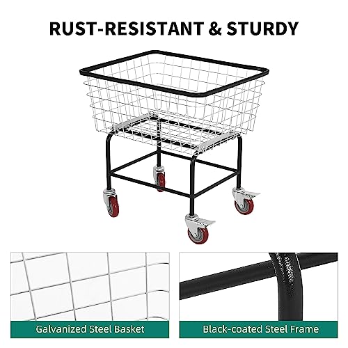 YITAHOME Wire Laundry Cart 2.5 Bushel, Rolling Laundry Basket with Wheels, Metal Commercial Wire Laundry Basket Cart with Galvanized Finish, Heavy Duty Large Steel Basket for Laundry Clothes Storage