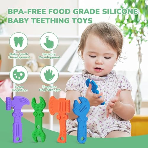 Image of TYRY.HU Baby Teething Toys for Babies, Baby Teether Toys, BPA Free Silicone Baby Molar Teether Chew Toys, Hammer Wrench Spanner Pliers for Boys Girls, Soft-Textured, Easy to Hold & Clean, 4 Packs