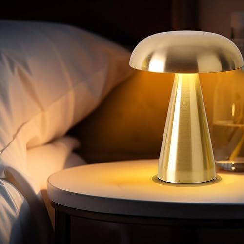 Miniatura 8 de lámpara de mesa LED portátil, lámpara de mesa metálica inalámbrica, luz recargable con control táctil de 3 colores, 3 niveles de brillo para