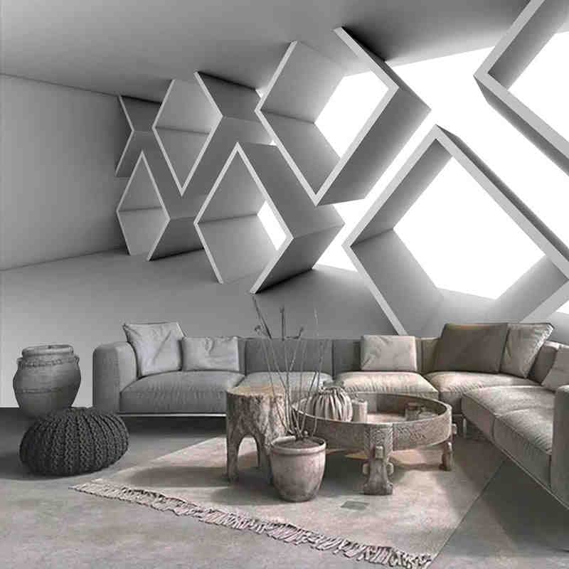 Amazon.co.jp: カスタム壁画壁紙 3D セメント壁幾何学的な建物スペース