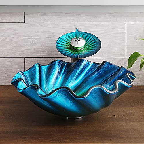 Ocean Blue Shell Color Art Basin Boven Het Aanrechtblad/Wastafel Van Gehard Glas/Badkamer Artistieke Gootsteen/Met… - Image 5