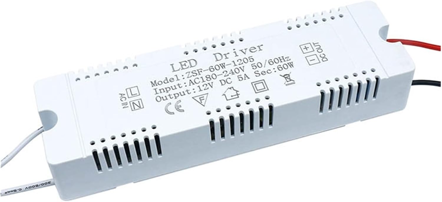 6W 12W 24W 36W 48W 60W LED Lighting Transformer AC220V to DC12V LED Driving Power Supply 12V Suitable for LED Light Strip 5A Adapter(New 12V 5A 60W)