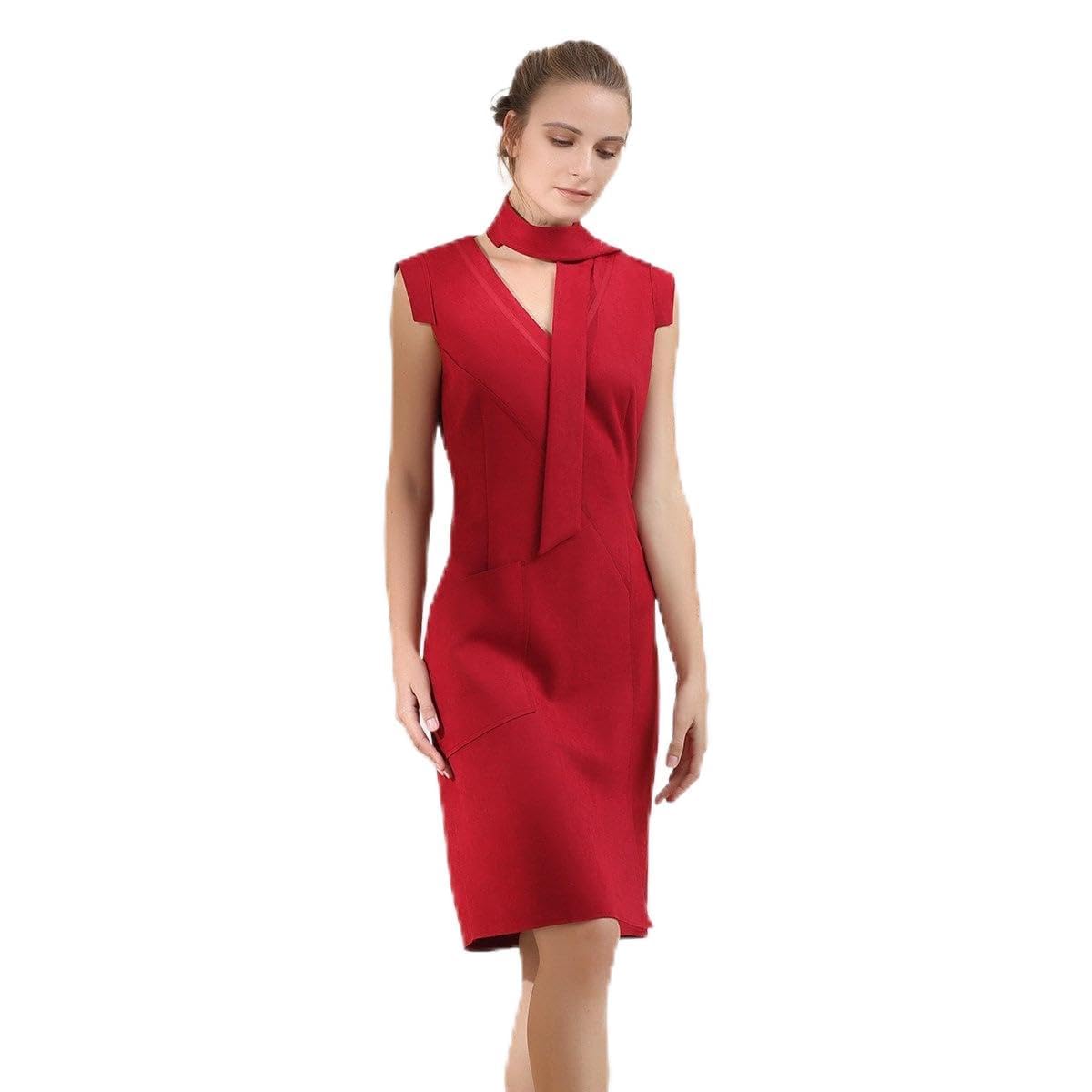 Robe ajustée col-V idéale pour vos sorties chic en suédine stretch douce - 2