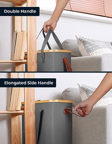 Yamagahome Slim Laundry Basket With Lid 52L, Collapsible Narrow Laundry Hamper With Removable Washable Laundry Bag, Thin Hamper Storage Basket Made Of Bamboo And Oxford For Bedrooms, Bathroom, Rv #TOP4