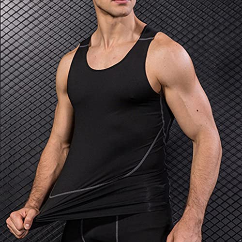 Hedmy Men's Tank Swimsuit Top Athletic Vest Rash Guard Shirt Solid Color Sleeveless Workout Playwear2