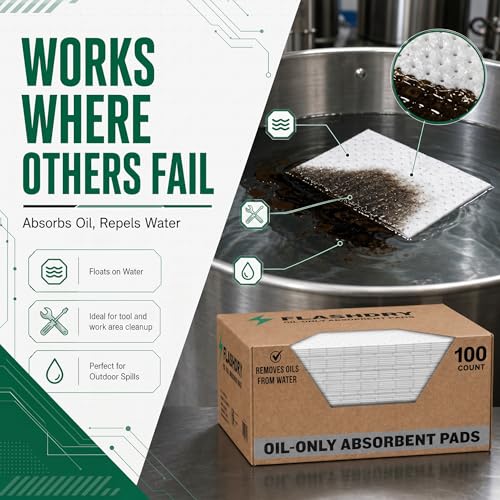 Image of FlashDry Oil Absorbent Pads, Fast-Absorbing Oil-Based Fluid Pads for Garage, Shop, Driveway, Automotive & Marine Use, Tear-Resistant Oil Absorbing Sheets, 17.5 inch x 13.5 inch, 300-Count Dispenser Box