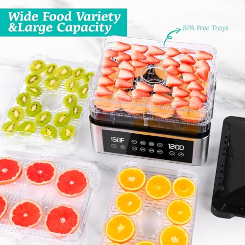 Image of Food Dehydrator, One-Touch Dehydrator with Automatic Temperature Control 5 BPA-Free 11.4 inch Trays for Jerky, Dog Treats, Herbs, Meat, Fruit, and Yogurt