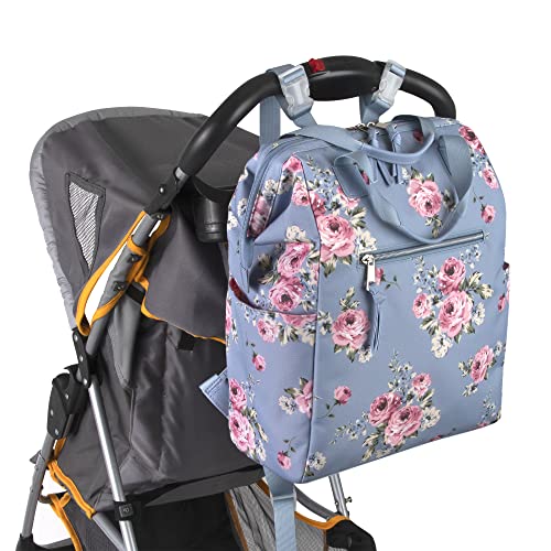 Wide Open Frame Diaper Bag Backpack And Nappy Travel Bag Tote With Changing Pad, Stroller Straps (Fanciful Flowers) #TOP6