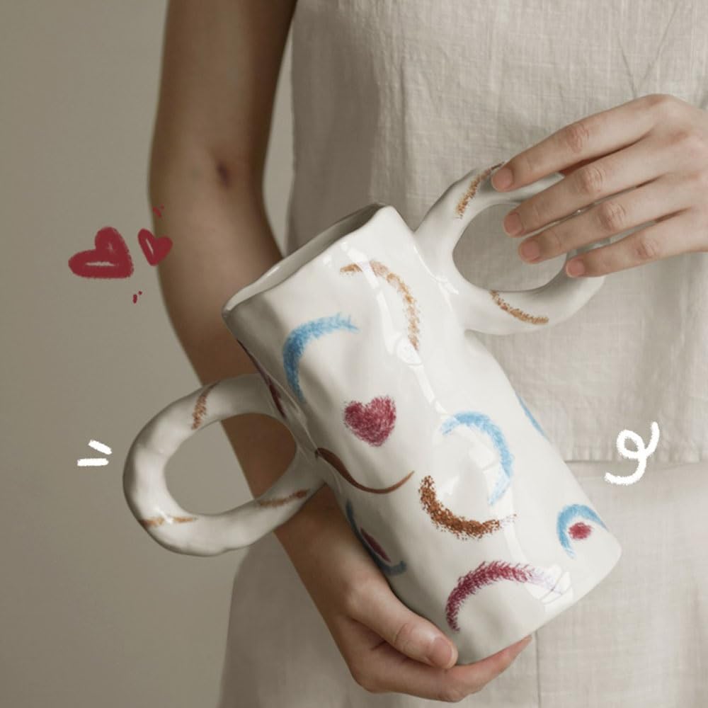 Eleganckie Uroczy ceramiczny wazon w kształcie serca, podwójne uszy, ręcznie malowany, dekoracyjny element aranżacji kwiatów Centralne elementy stołu