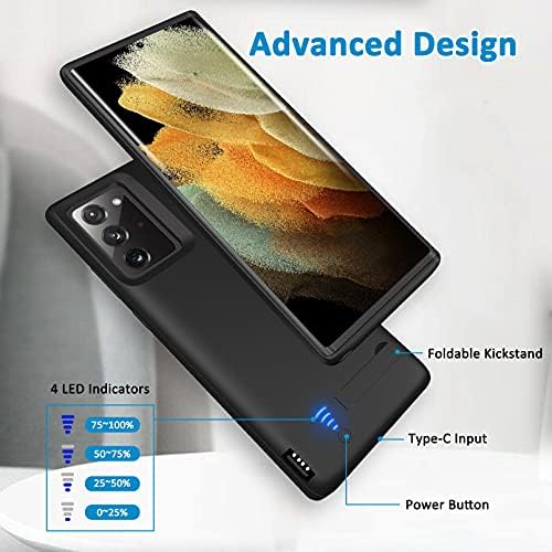 Gladgogo Battery Case for Galaxy Note 20 Ultra, [6000mAh] Rechargeable Charging Case with Kickstand & USB, Portable Backup Charger Case for Samsung Note 20 Ultra 5G (6.9 inch)- Black