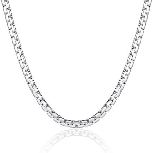 ChainsPro Stainless Steel Box Link Chain Necklace Mens, 2/4/6/8mm Flat Chains for Men, Black/Silver/Gold Plated, 14"-30" No Tarnish & Thick Hip Hop Jewelry Gifts for Christmas Thanksgiving