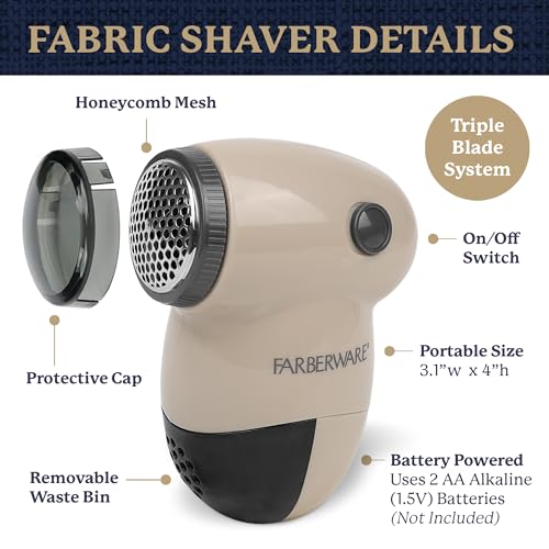 Image of Farberware Fabric Shaver & Lint Remover for Clothing, Small, Portable