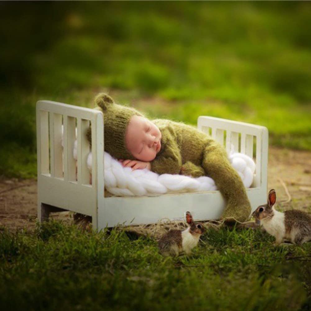 Accessoires Photo pour Bébé Photographie Nouveau-né Accessoires Photobooth Studio Photo Posant des Accessoires Petit Lit en Bois 42X28.5X21.5cm