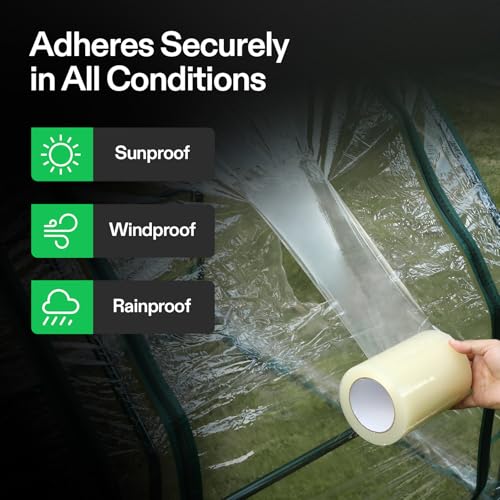 Image of VIVOSUN Greenhouse Repair Tape, 6.3 mil 4 inch x108' Weatherproof Clear Poly Patch Tape, Heavy Duty Greenhouse Sheeting Coverings Film Tape for Plastic Sheeting and Tents