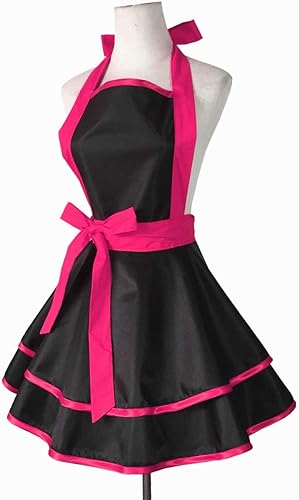 Miniatura 4 de Hyzrz - Delantales de algodón retro negros, lindos, hechos a mano, para mujeres y niñas, delantal de cocina para pasteles, para mamá, regalo (rosa