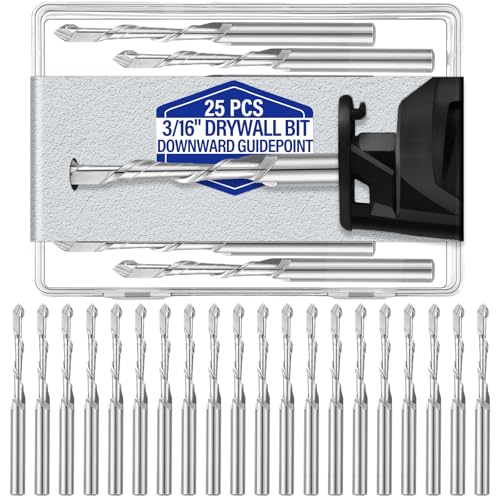 Image of Tondiamo 25 Pcs Drywall Router Bits 3 /16 Drywall Rotor Tips M2 High Speed Steel Cutting Bit Downward Router Cutout Rotary Guidepoint Drill Tool, Used for with Spiral Saw (Sliver)