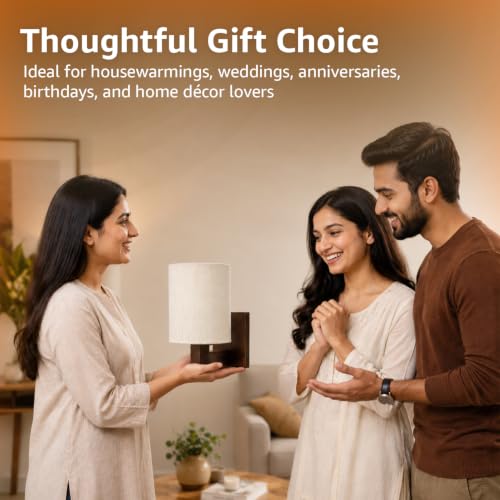 Image of Amazon Basics Deewar Sunrise Wall Lamp | Mango Wood Wall Bracket with Polyester Shade | E14 Holder | Decorative Wall Light for Bedroom, Living Room, Hallway & Home Decor