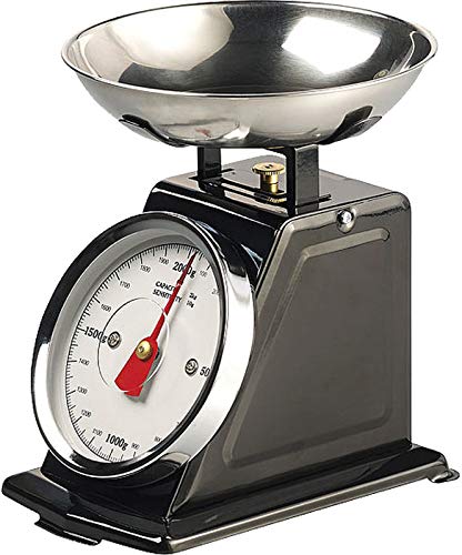 Rosenstein & Söhne Waage: Analoge Retro-Küchenwaage bis 2 kg mit Tara-Funktion, schwarz, Metall (Retro Waage)