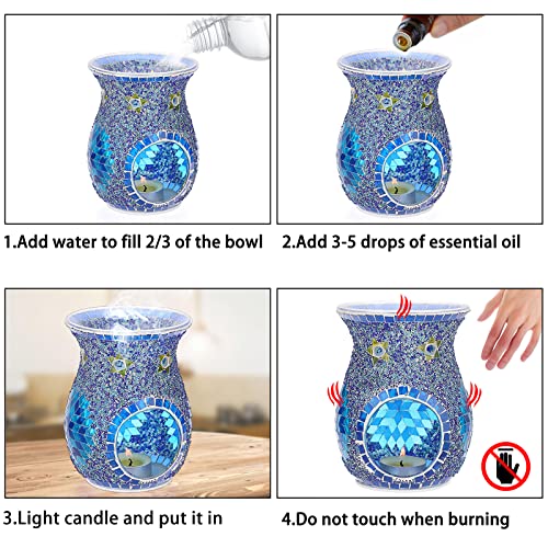 BSTKEY Mosaic Glass Essential Oil Burner Wax Melt Burner, Blue Fragrance Oil Warmer Tealight Candle Holder Burner, Home Decor Incense Aroma Diffuser Wax Burner - Image 6