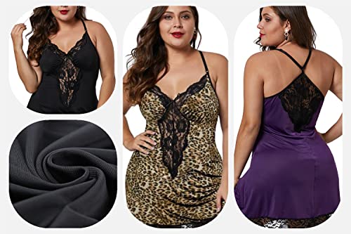 Blmfaion Women Sexy Plus Size Satin Chemise Babydoll Nightdress Silk Lace Lingerie Sleepwear Black ,5X-Large #TOP4