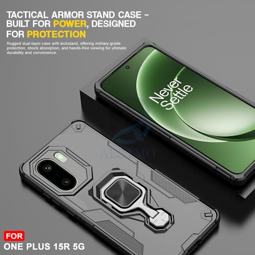 Image of AESTMO Armor Back Cover for OnePlus 15R 5G | Ring Holder & Kickstand & Camera Protection in-Built | 360 Degree Protection Back Case Cover (Black)