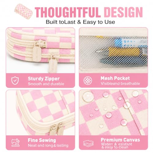 Image of Pencil Case, Large Capacity Aesthetic Pencil Cases with Durable Zipper, Big Stationery Pencil Pouch for Women & Men , Adults Portable Storage Organizer Bag for College, Office, Travel (Pink Grid)