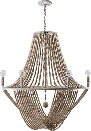 Capital Lighting 429561MS Kayla Coastal-Style Painted Wood Beads Chandelier, 6-Light 360 Total Watts, 34" H x 29" W, Mystic Sand