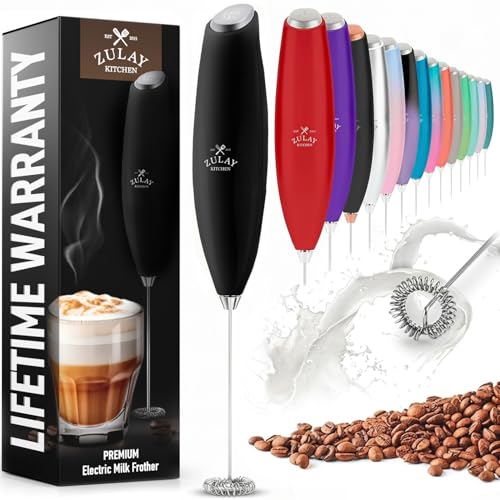 Zulay Kitchen Milk Frother Handheld Electric Whisk – Frother Wand, Durable Drink Mixer, Stainless Steel Whisk, Coffee Frother, Hand Blender, Frother for Protein Powder, Lattes, Matcha & More - Black