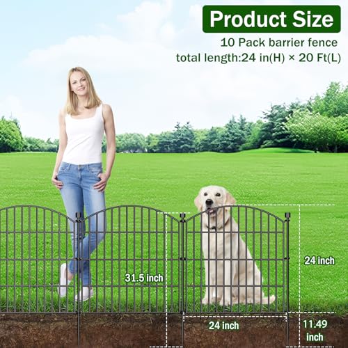 Image of 10 Panels No Dig Decorative Garden Fence with Gate - 24 in (H) x 20 ft (L) Dog Rabbits and Pets Fence Outdoor for Yard, Animal Barrier Tall Rustproof Metal Wire Fencing Border for Garden and Patio