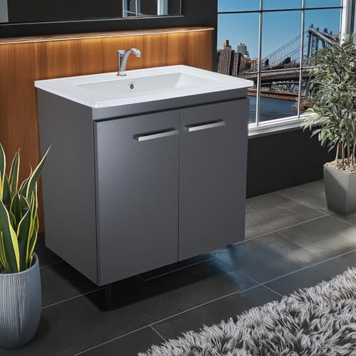 Lavabo avec meuble bas Bilbao de 60 cm de large - Meuble de salle de bain avec lavabo en graphite