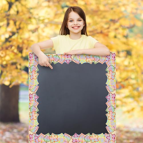 Image of BeYumi Fall Leaves Border Trim - 65ft Fall Maple Leaves Holographic Straight Rolled Border Trim Iridescent Autumn Thanksgiving Harvest Themed Bulletin Board Classroom Office Chalkboard Party Decor